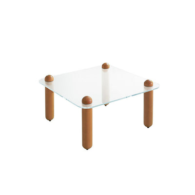 Modern Minimalist Rectangular Tempered Glass Solid Wood Coffee Table 1-Tier For Living Room