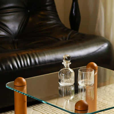 Modern Minimalist Rectangular Tempered Glass Solid Wood Coffee Table 1-Tier For Living Room