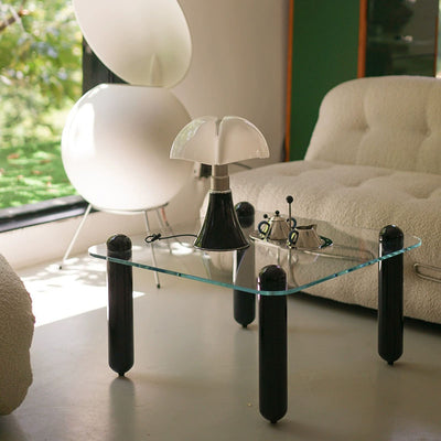 Modern Minimalist Rectangular Tempered Glass Solid Wood Coffee Table 1-Tier For Living Room