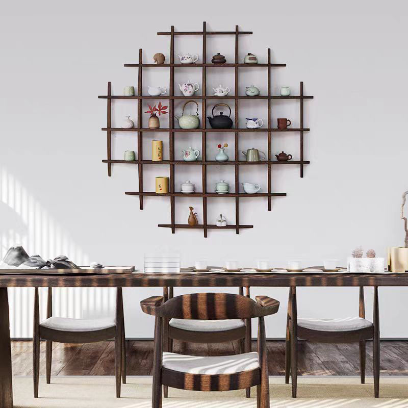 Traditional Chinese Curved Round Solid Wood Storage Shelf 7-Tier For Living Room