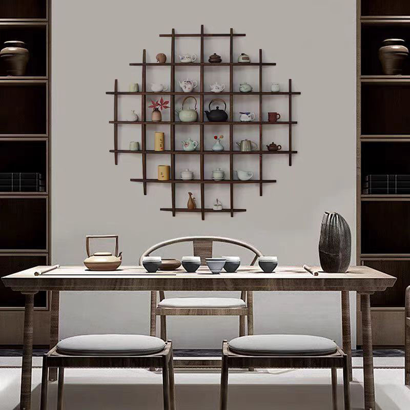 Traditional Chinese Curved Round Solid Wood Storage Shelf 7-Tier For Living Room