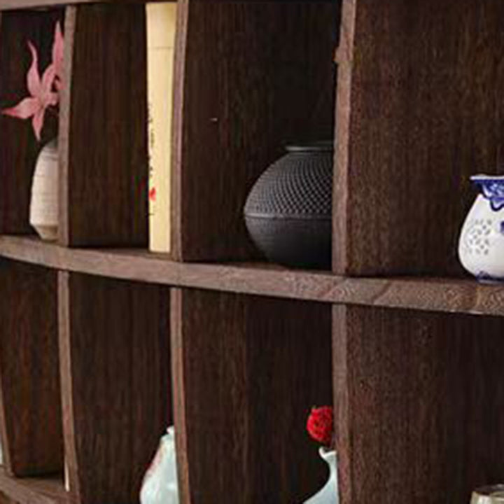 Traditional Chinese Curved Round Paulownia Wood Storage Shelf 5/7-Tier For Living Room