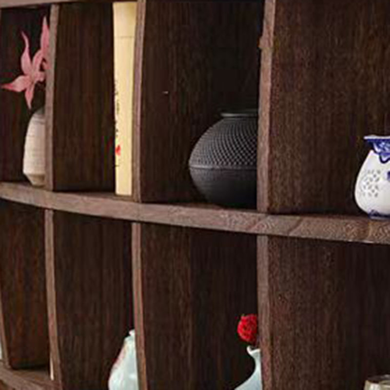 Traditional Chinese Curved Round Solid Wood Storage Shelf 7-Tier For Living Room