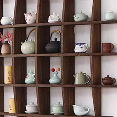 Traditional Chinese Curved Round Solid Wood Storage Shelf 7-Tier For Living Room