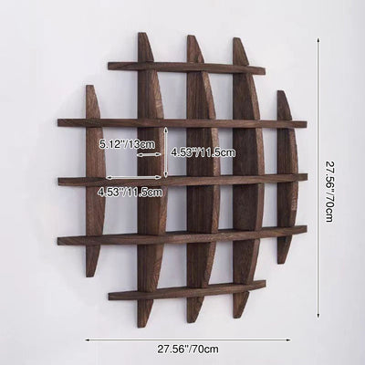 Traditional Chinese Curved Round Solid Wood Storage Shelf 7-Tier For Living Room