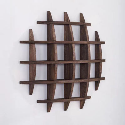 Traditional Chinese Curved Round Solid Wood Storage Shelf 7-Tier For Living Room