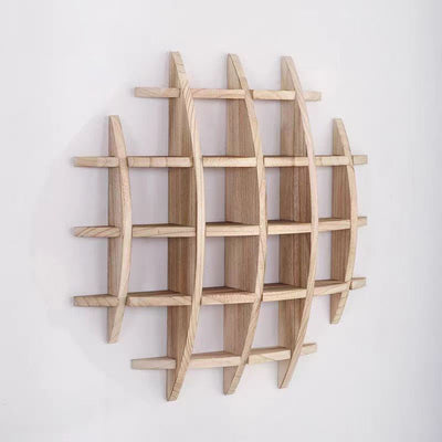 Traditional Chinese Curved Round Solid Wood Storage Shelf 7-Tier For Living Room