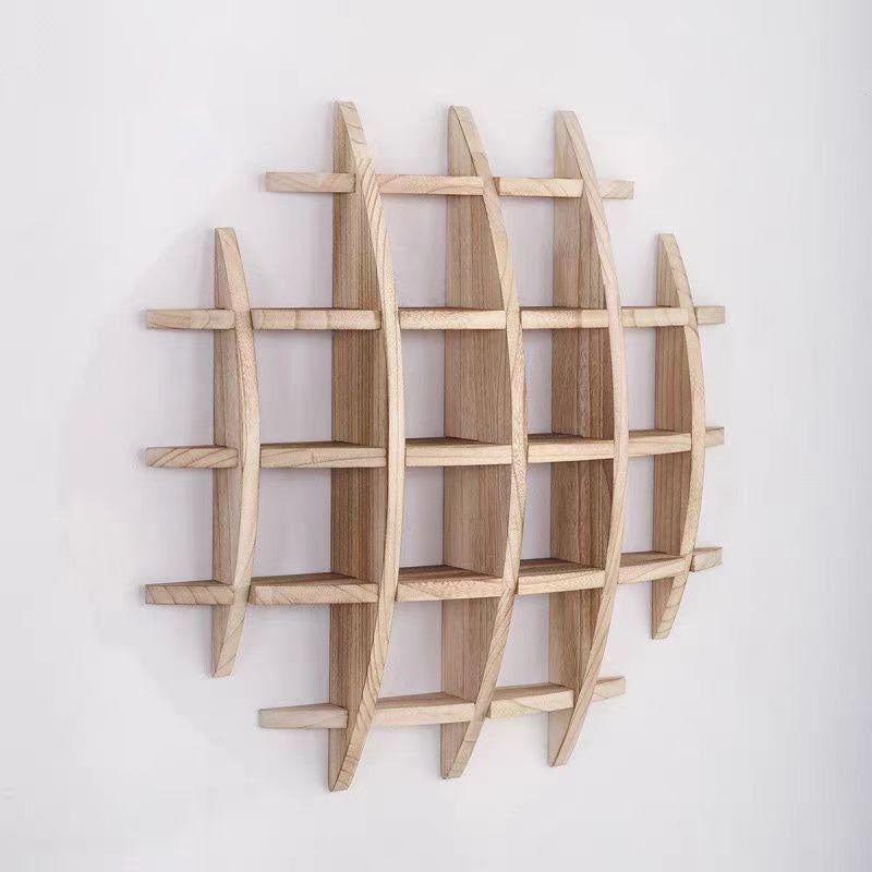 Traditional Chinese Curved Round Solid Wood Storage Shelf 7-Tier For Living Room