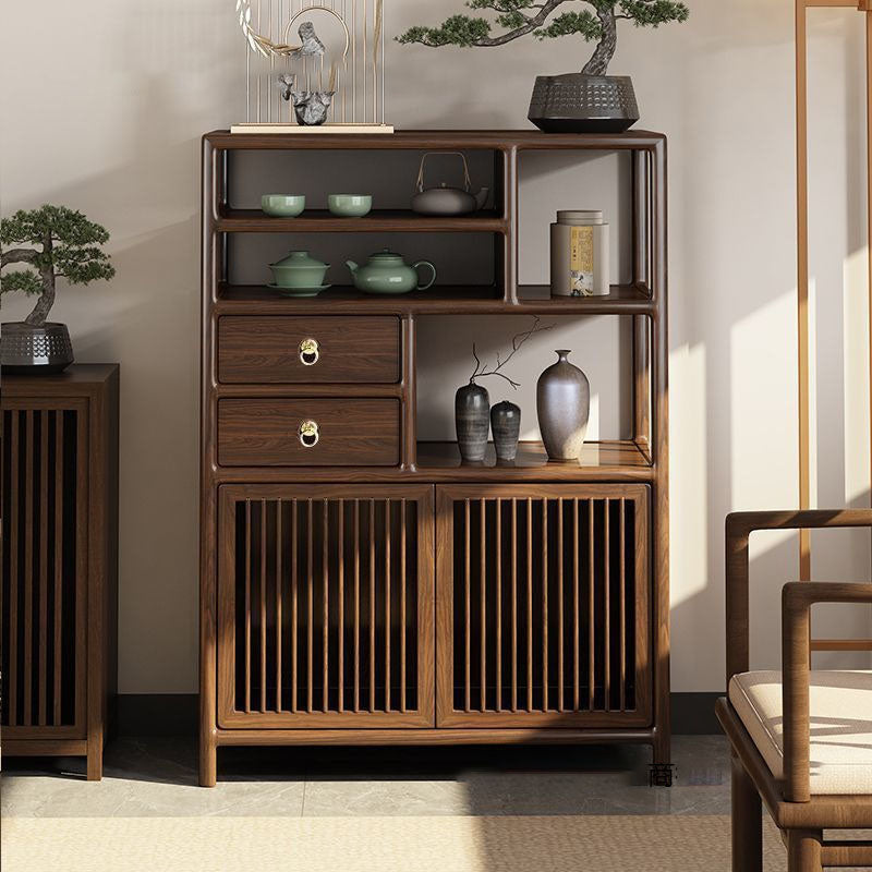 Traditional Chinese Rectangular Solid Wood Storage Cabinet 2-Drawer For Living Room