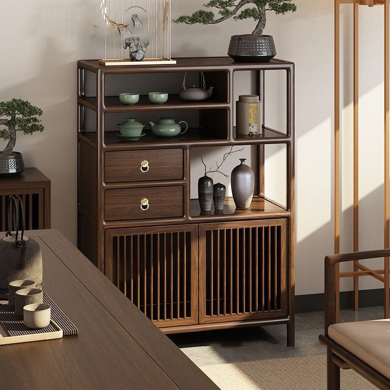 Traditional Chinese Rectangular Solid Wood Storage Cabinet 2-Drawer For Living Room