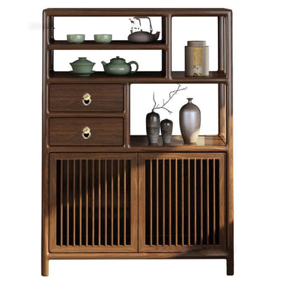 Traditional Chinese Rectangular Solid Wood Storage Cabinet 2-Drawer For Living Room