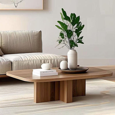 Modern Minimalist Rectangular Solid Wood Coffee Table 1-Tier For Living Room