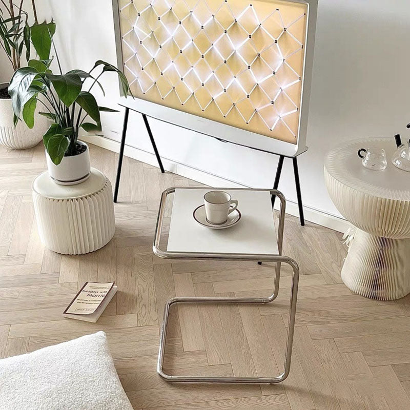 Modern Minimalist Rectangular Stainless Steel Eco-Board Side Table 1-Tier For Living Room