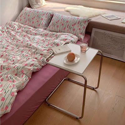 Modern Minimalist Rectangular Stainless Steel Eco-Board Side Table 1-Tier For Living Room