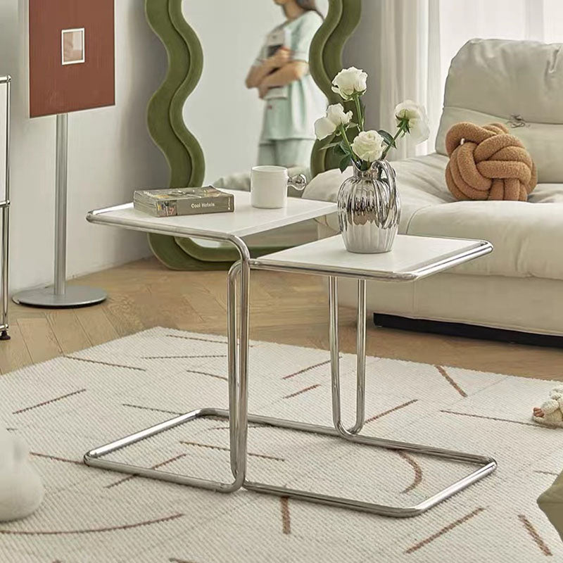 Modern Minimalist Rectangular Stainless Steel Eco-Board Side Table 1-Tier For Living Room