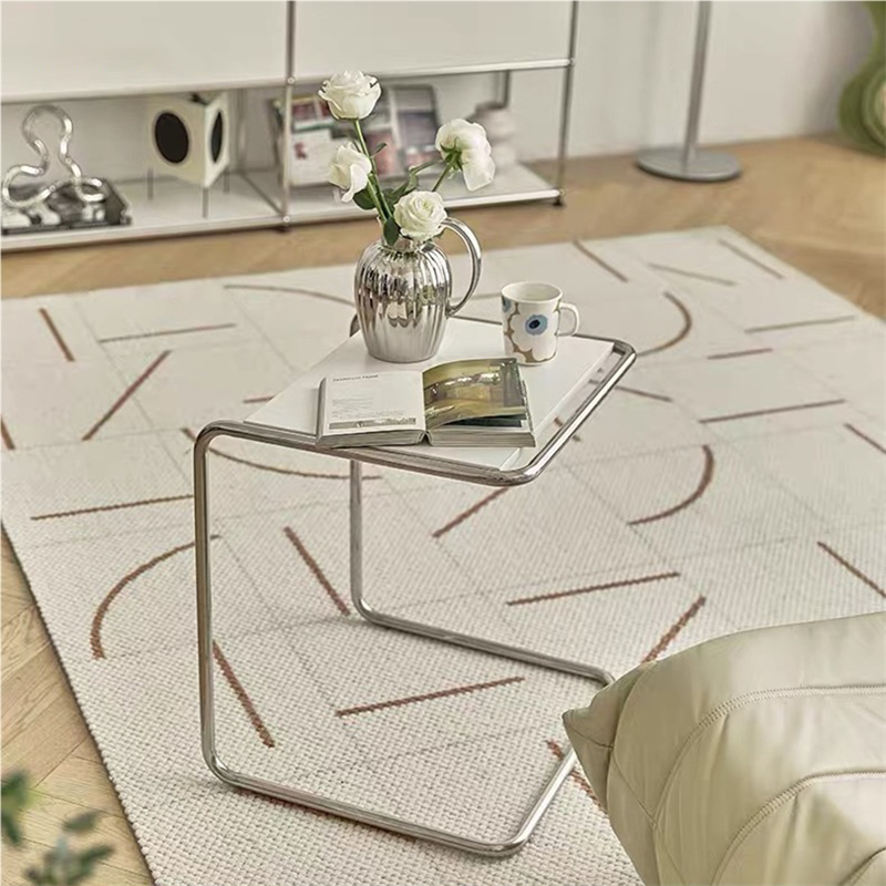 Modern Minimalist Rectangular Stainless Steel Eco-Board Side Table 1-Tier For Living Room