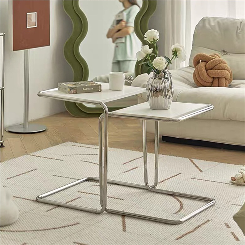 Modern Minimalist Rectangular Stainless Steel Eco-Board Side Table 1-Tier For Living Room