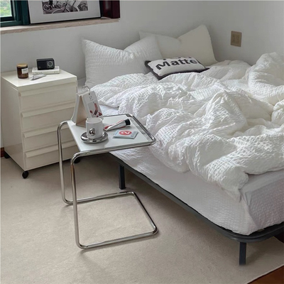 Modern Minimalist Rectangular Stainless Steel Eco-Board Side Table 1-Tier For Living Room