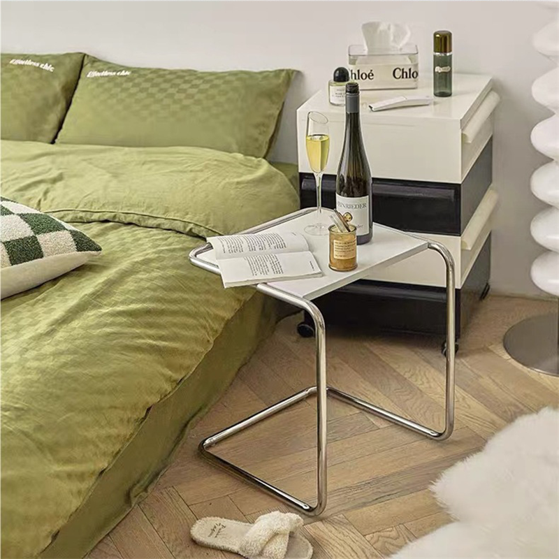 Modern Minimalist Rectangular Stainless Steel Eco-Board Side Table 1-Tier For Living Room