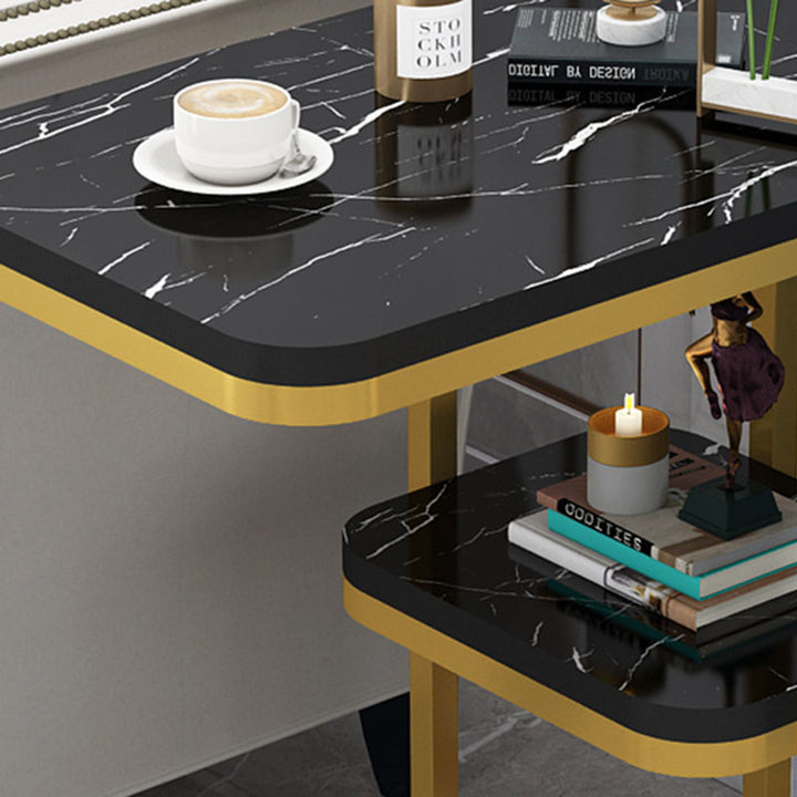 Mesa Auxiliar Rectangular Minimalista Moderna de MDF con Patrón de Mármol y Acero de 1/2 Nivel para Sala de Estar 