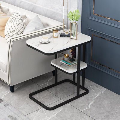 Modern Minimalist Rectangular Marble Steel Side Table 1/2 Tier For Living Room