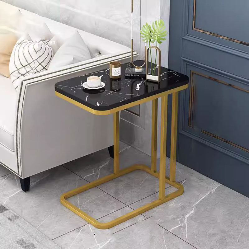 Mesa Auxiliar Rectangular Minimalista Moderna de MDF con Patrón de Mármol y Acero de 1/2 Nivel para Sala de Estar 