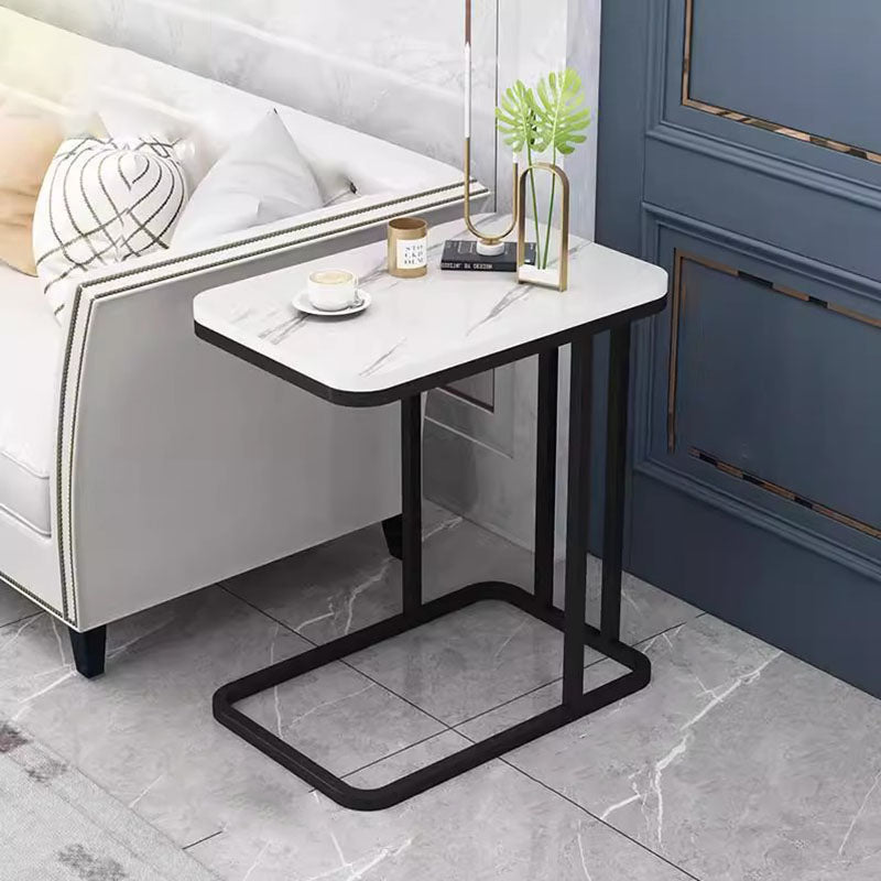Mesa Auxiliar Rectangular Minimalista Moderna de MDF con Patrón de Mármol y Acero de 1/2 Nivel para Sala de Estar 
