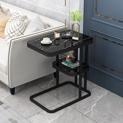 Modern Minimalist Rectangular Marble Steel Side Table 1/2 Tier For Living Room