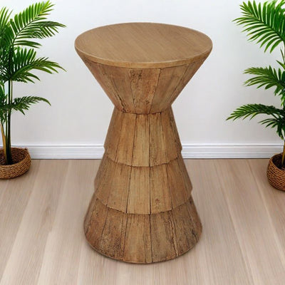 Traditional Rustic Cylindrical MgO Stone Material Side Table 1-Tier For Living Room