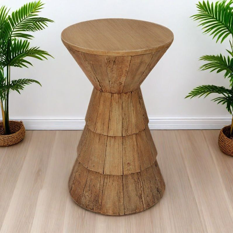Traditional Rustic Cylindrical MgO Stone Material Side Table 1-Tier For Living Room