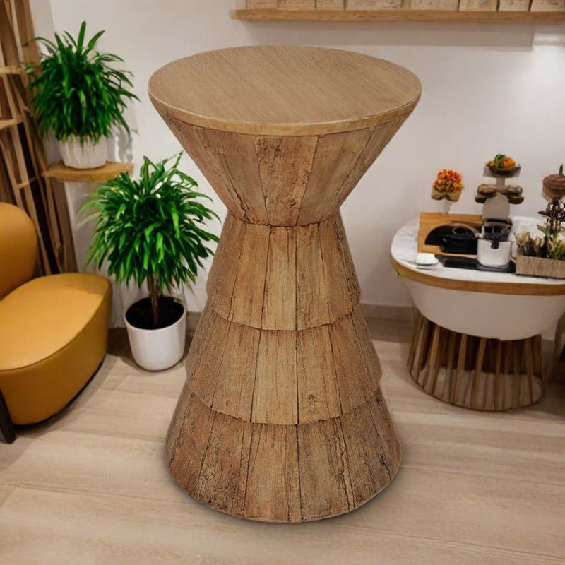 Traditional Rustic Cylindrical MgO Stone Material Side Table 1-Tier For Living Room