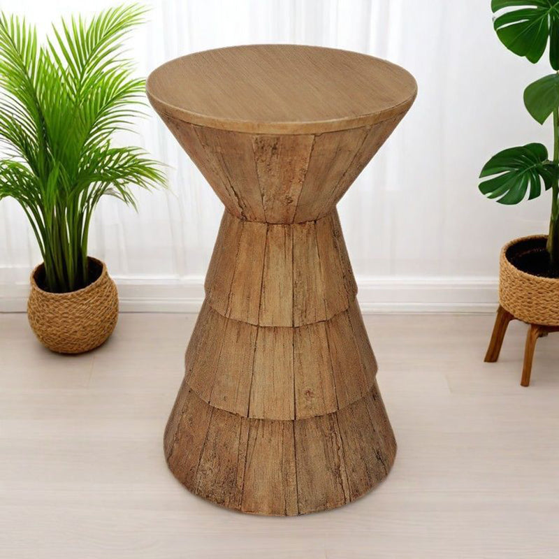 Traditional Rustic Cylindrical MgO Stone Material Side Table 1-Tier For Living Room
