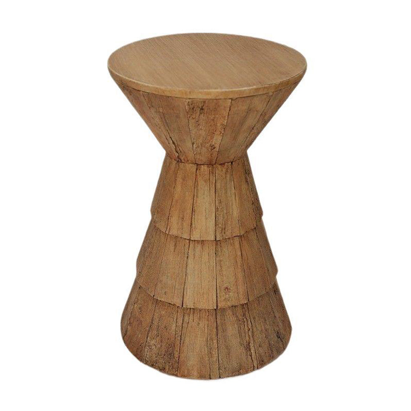 Traditional Rustic Cylindrical MgO Stone Material Side Table 1-Tier For Living Room