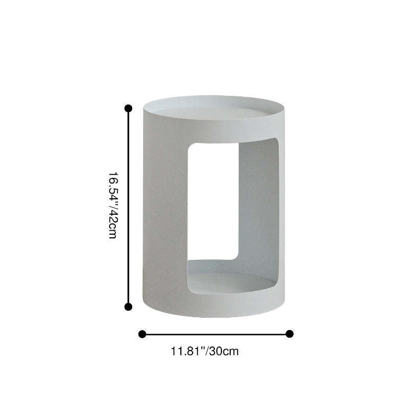 Modern Minimalist Cylindrical Iron Side Table 2-Tier For Living Room