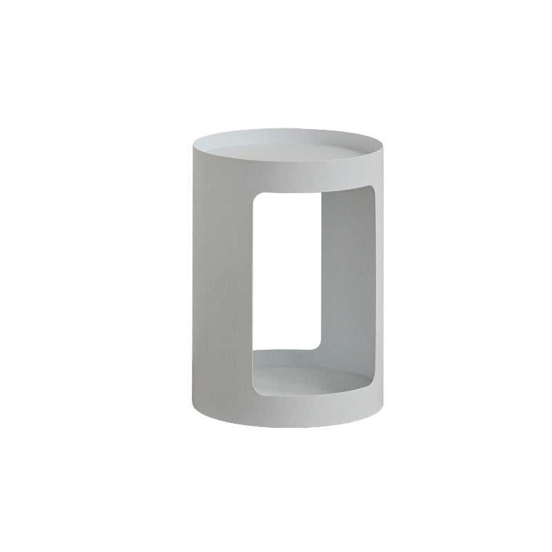 Modern Minimalist Cylindrical Iron Side Table 2-Tier For Living Room