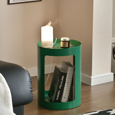 Modern Minimalist Cylindrical Iron Side Table 2-Tier For Living Room