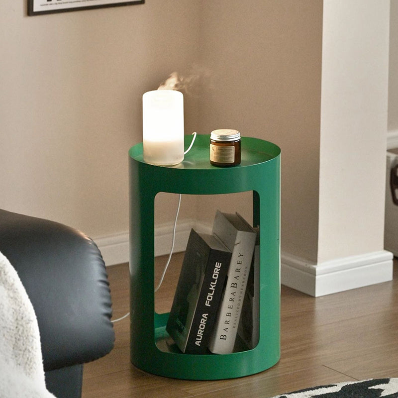 Modern Minimalist Cylindrical Iron Side Table 2-Tier For Living Room