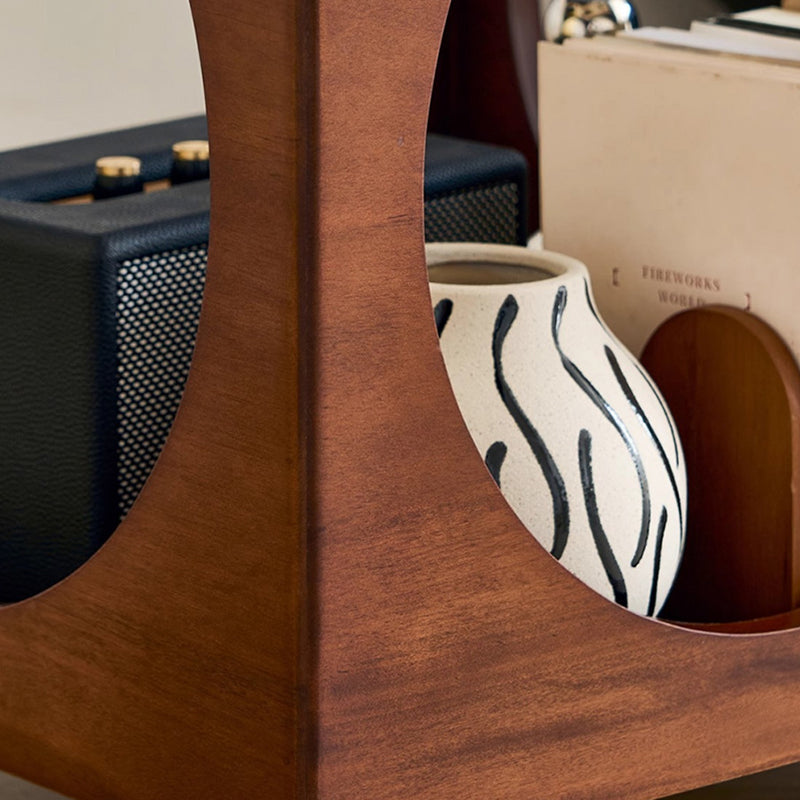 Traditional Japanese Rectangular Solid Wood Glass Rattan Side Table 1-Tier For Living Room