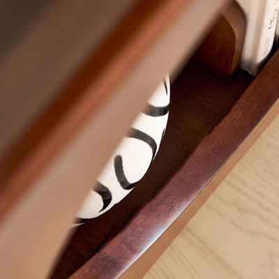 Traditional Japanese Rectangular Solid Wood Glass Rattan Side Table 1-Tier For Living Room