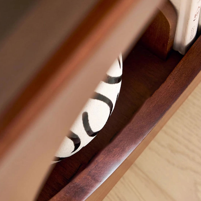 Traditional Japanese Rectangular Solid Wood Glass Rattan Side Table 1-Tier For Living Room