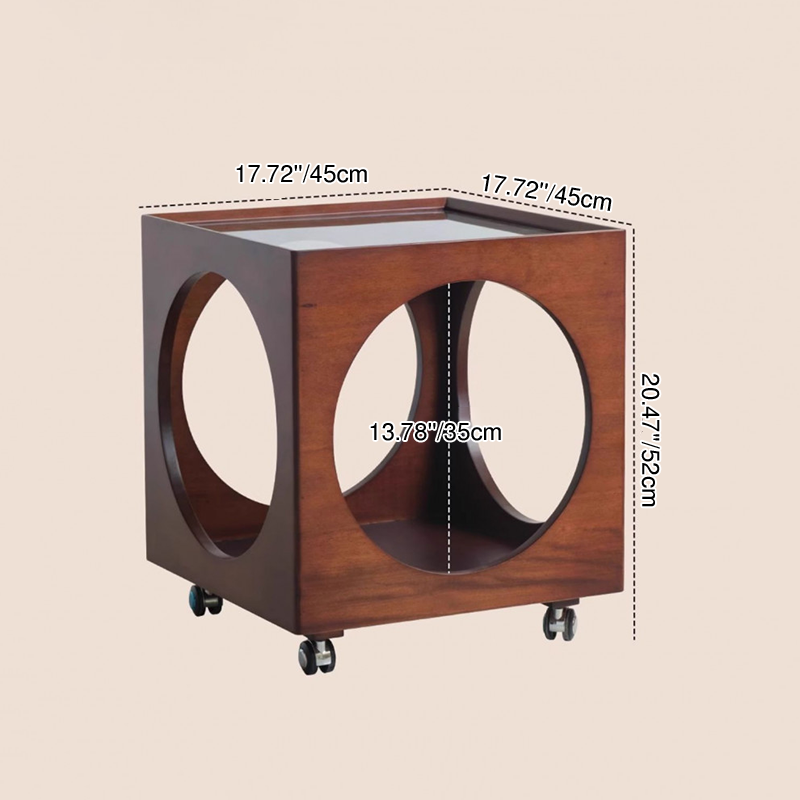 Traditional Japanese Rectangular Solid Wood Glass Rattan Side Table 1-Tier For Living Room