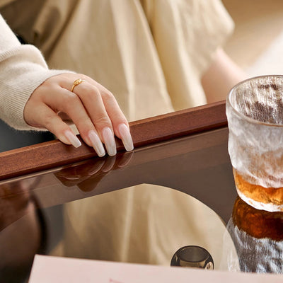 Traditional Japanese Rectangular Solid Wood Glass Rattan Side Table 1-Tier For Living Room