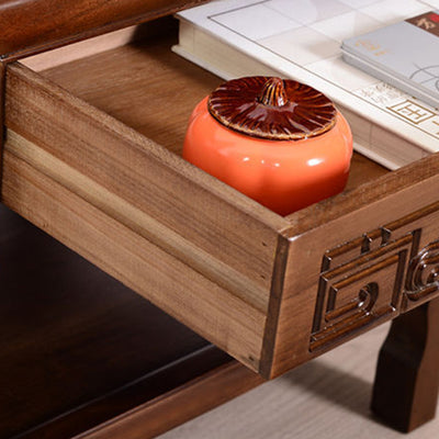 Traditional Chinese Rectangular Solid Wood Side Table With 1-Drawer For Living Room