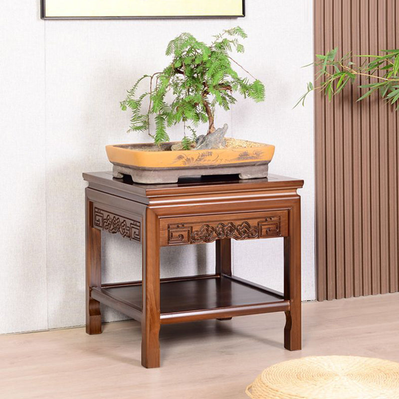 Traditional Chinese Rectangular Solid Wood Side Table With 1-Drawer For Living Room