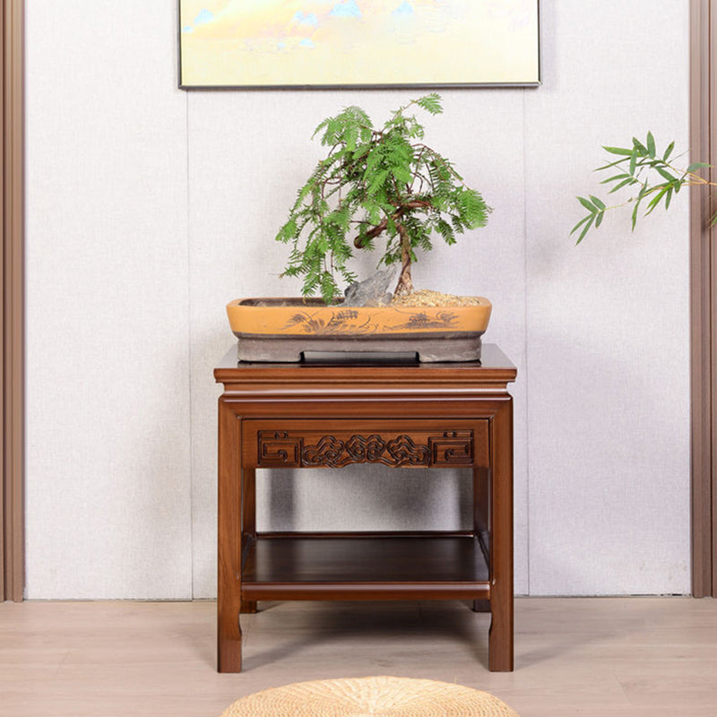 Traditional Chinese Rectangular Solid Wood Side Table With 1-Drawer For Living Room