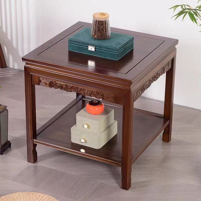 Traditional Chinese Rectangular Solid Wood Side Table With 1-Drawer For Living Room