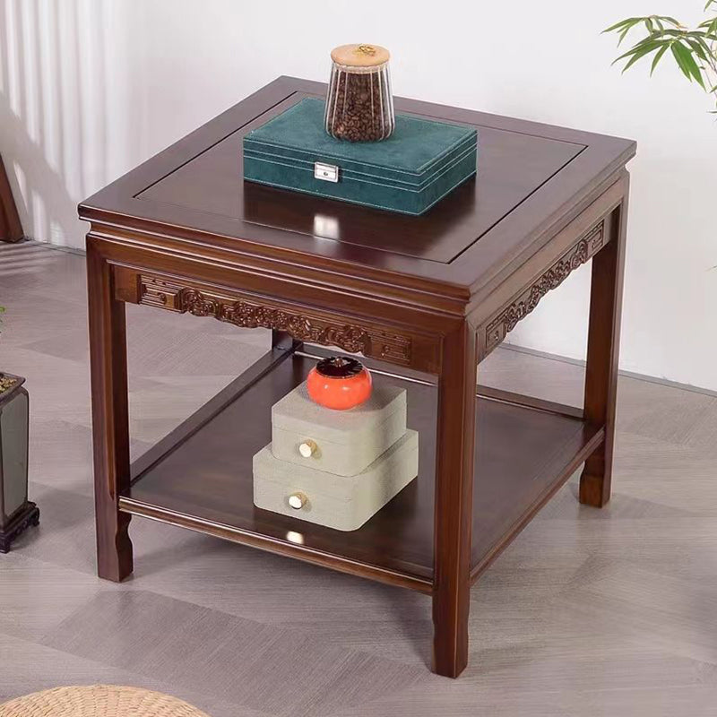 Traditional Chinese Rectangular Solid Wood Side Table With 1-Drawer For Living Room