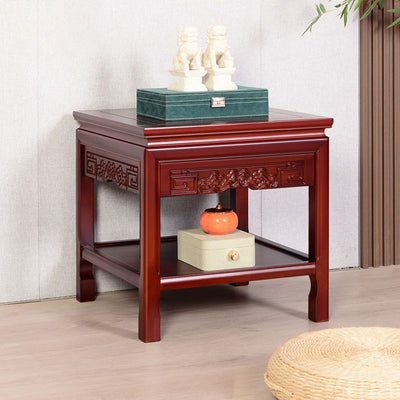 Traditional Chinese Rectangular Solid Wood Side Table With 1-Drawer For Living Room