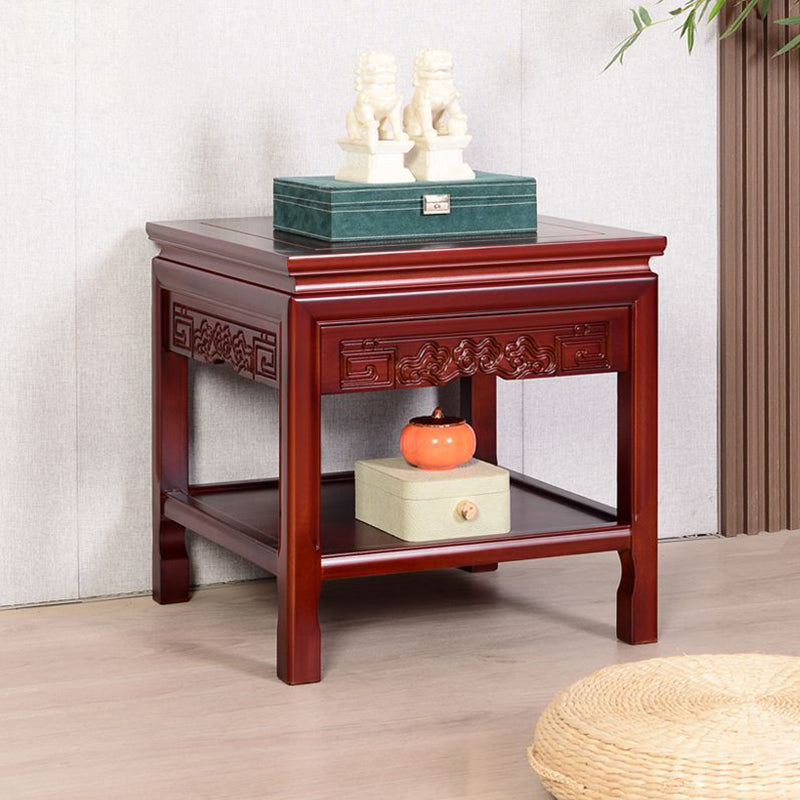Traditional Chinese Rectangular Solid Wood Side Table With 1-Drawer For Living Room