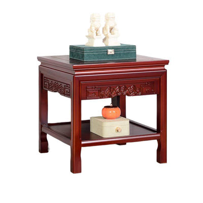 Traditional Chinese Rectangular Solid Wood Side Table With 1-Drawer For Living Room